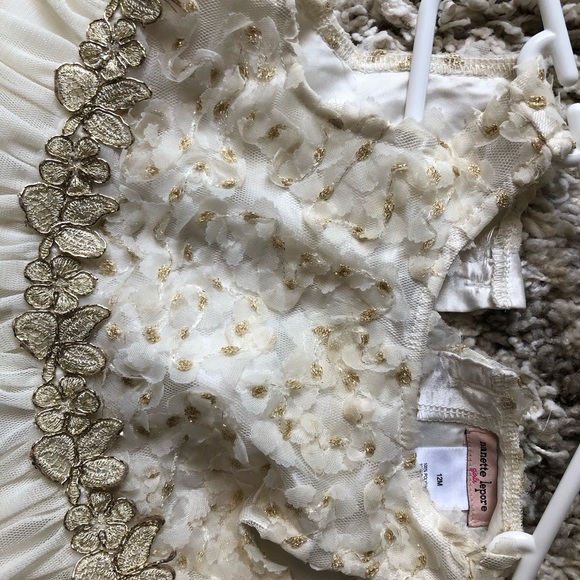 Lepore Dresses White Gold Lace Sequin Baby Girl Dress